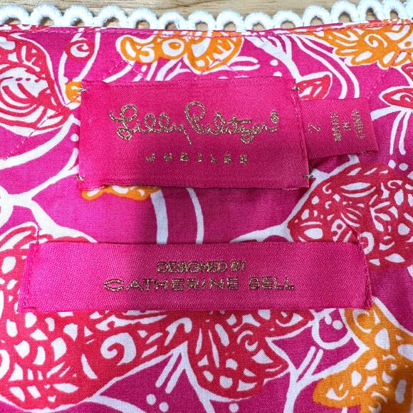 Lilly Pulitzer Jubilee Catherine Bell Lace Trim Tropical Print Size 2 EUC Pink - Picture 3 of 8
